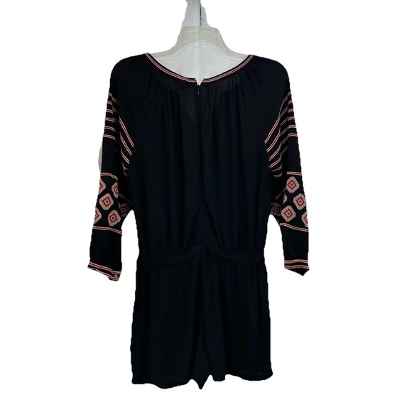 LOFT Embroidered Romper Petite Medium Long Sleeve Jumpsuit Boho Black Red - Picture 3 of 10
